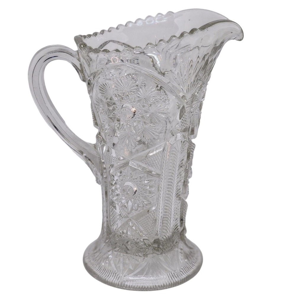 Vintage 1906 EAPG Cambridge Fernland #2635 Sunburst Snowflake Clear Pitcher 9.75